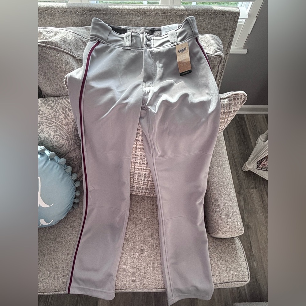 Easton size adult small baseball pants. New with tags. Gray with maroon stripe.